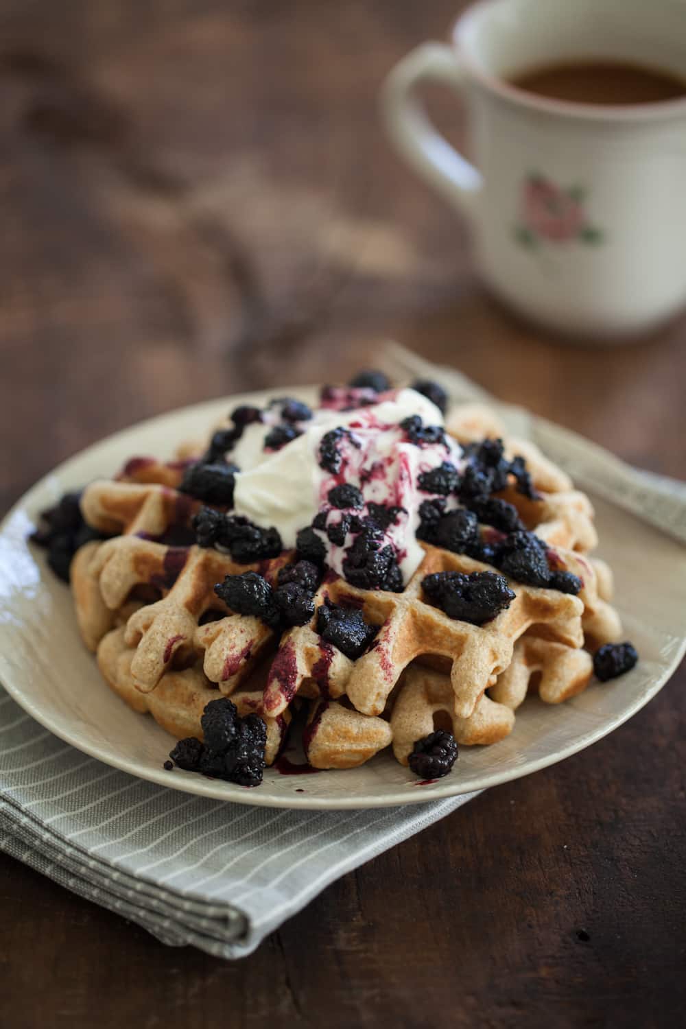 Rye Waffles with Black Raspberry Sauce