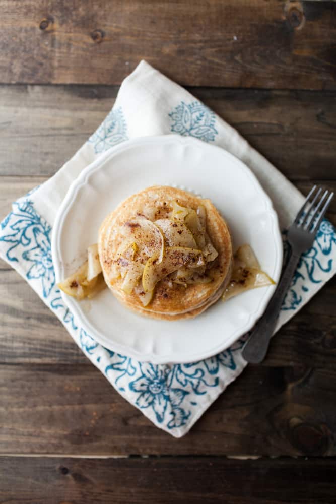 Vanilla Bean Pancakes with Maple Butter Pears