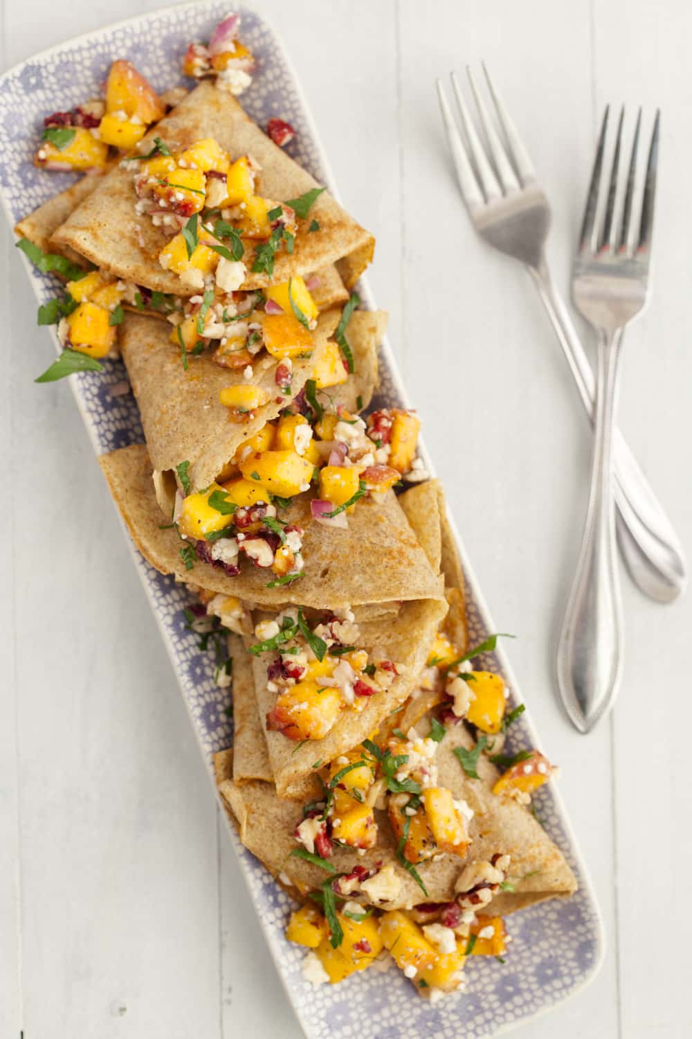Peach and Blue Cheese Rye Crepes