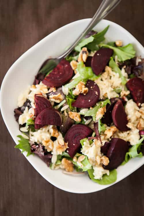 Roasted Beets, Blue Cheese Orzo, & Walnut Salad
