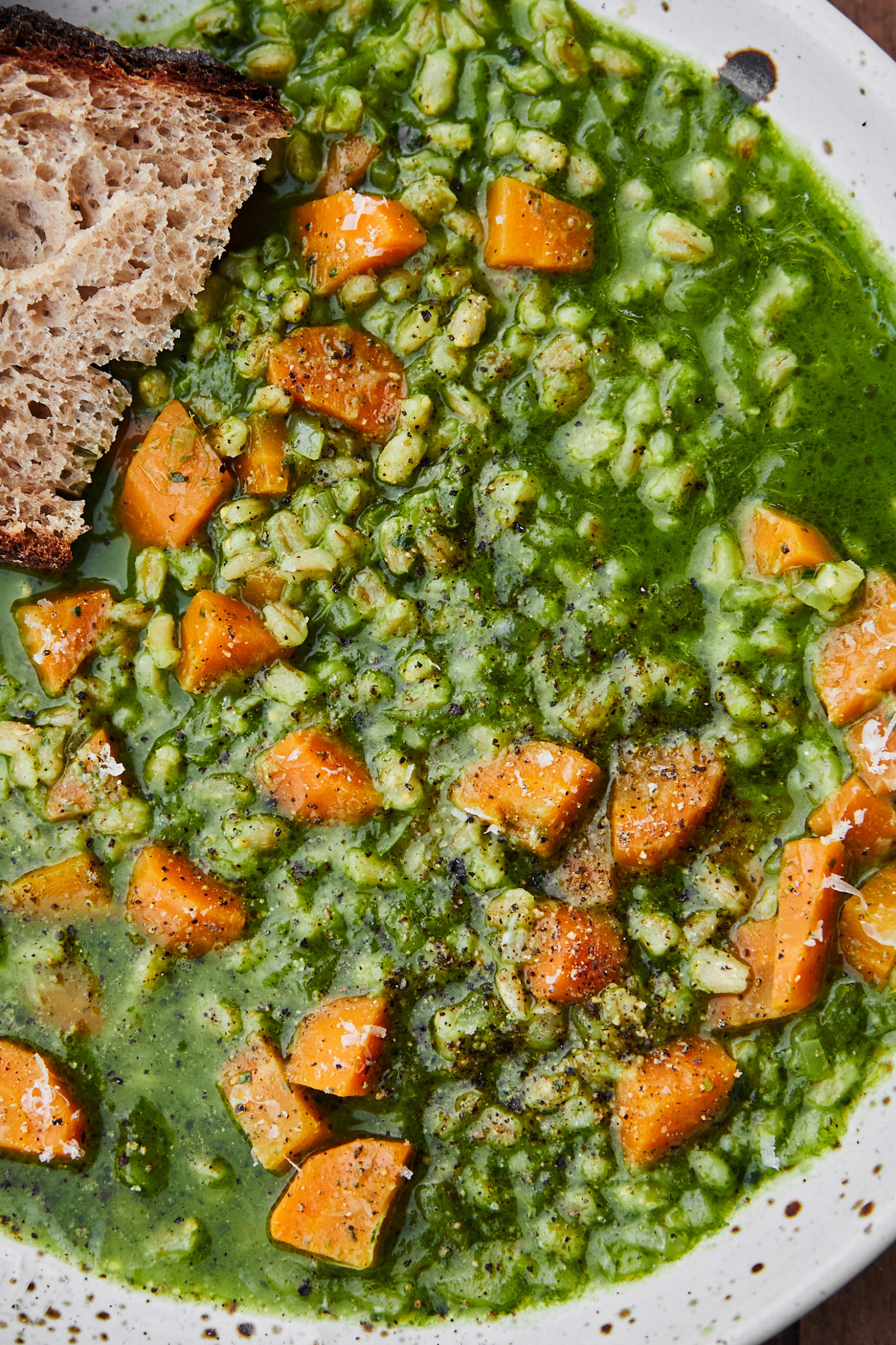 Carrot Barley Stew with Kale Sauce