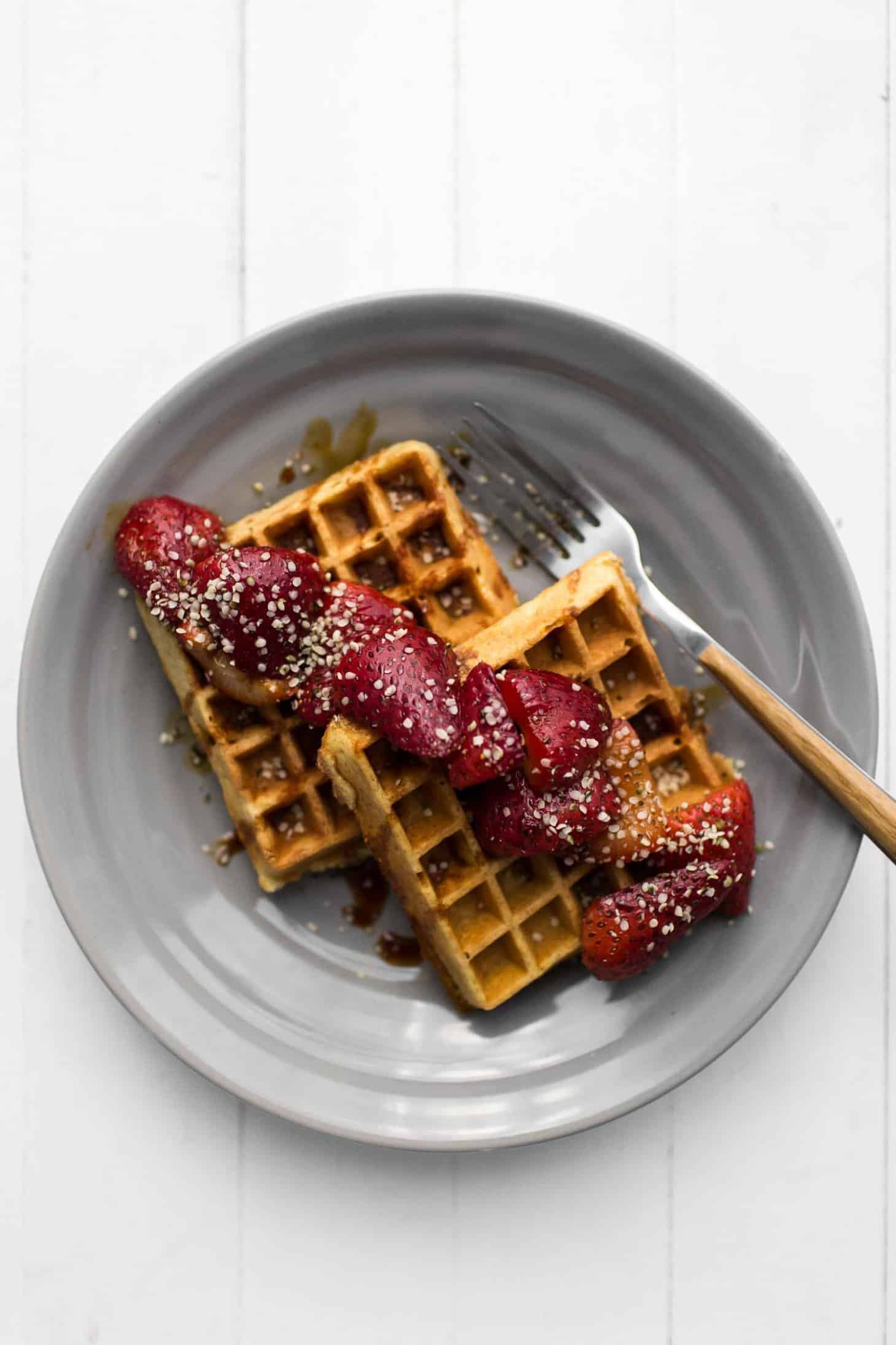 Gluten-Free Cornmeal Waffles with Sorghum Strawberries | Naturally Ella