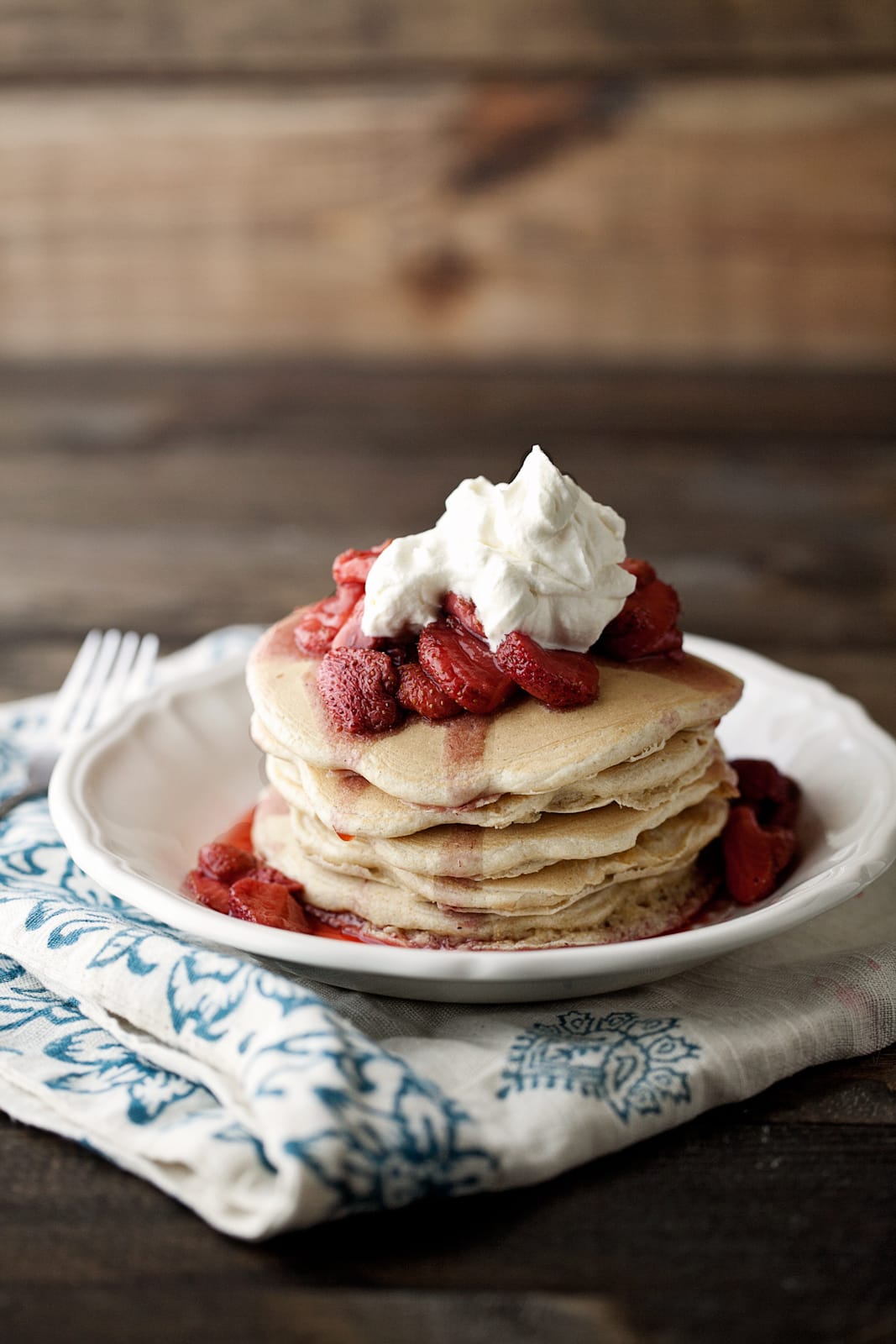 Pecan Wheat Pancakes with Maple Bourbon Strawberries